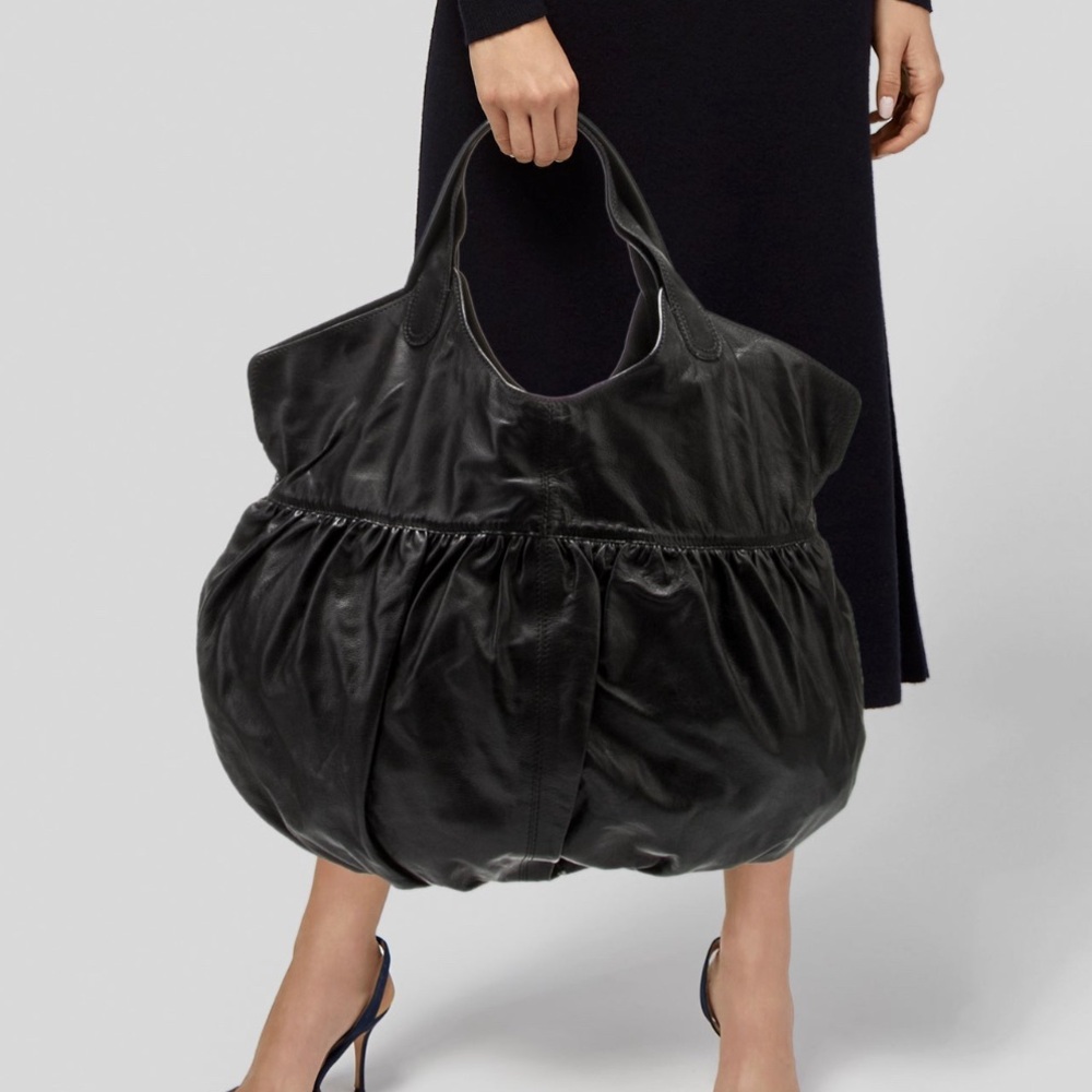Stunning Black Leather Valentino Pleated Leather Shoulder Bag Satchel